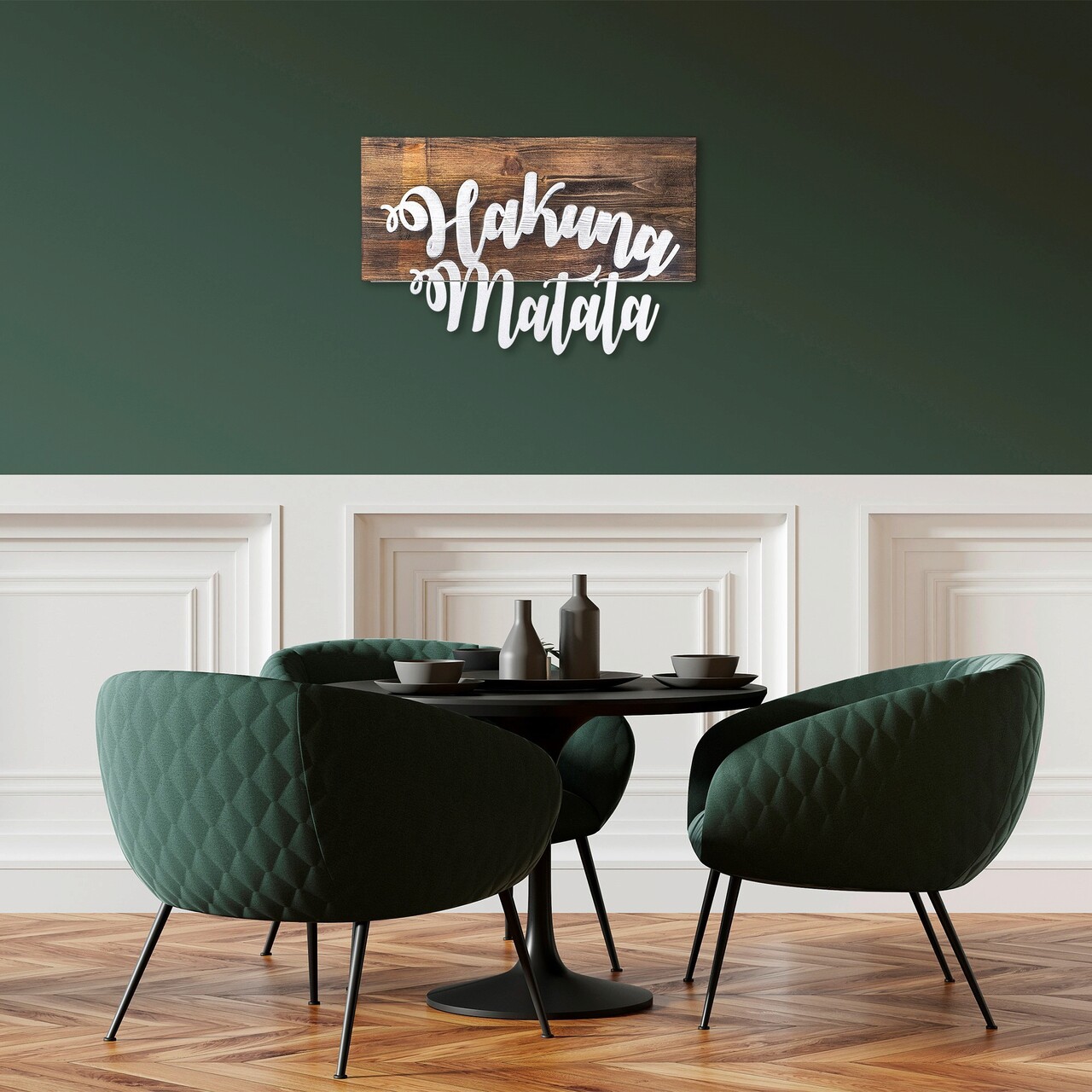 Decoratiune de perete, Hakuna Matata Metal Decor, Dimensiune: 38 x 58 cm, Nuc / Argint - imagine 7